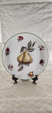 Vintage Springfield England Pear Fruit Salad Plate 8" Green Rim Cottagecore